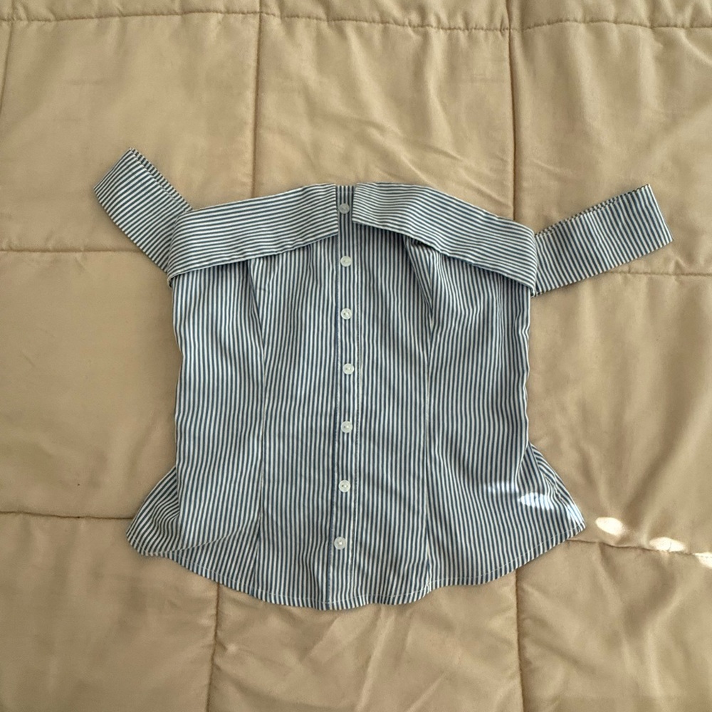 Windsor Blue and White Striped Off-Shoulder Top